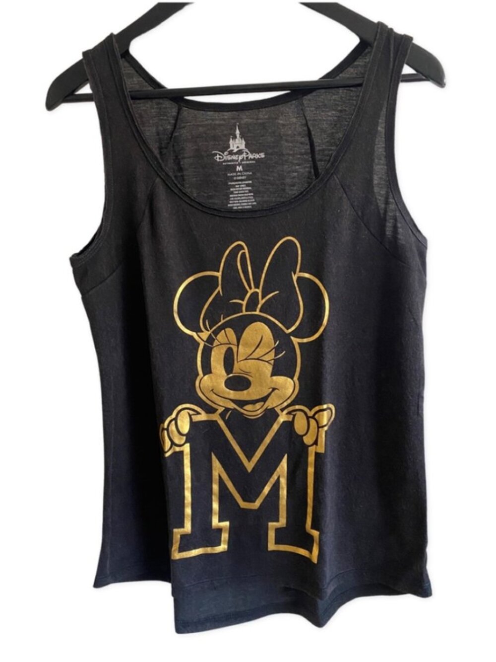 Disney Parks Minnie Mouse Gold Foil Varsity Tank Top M